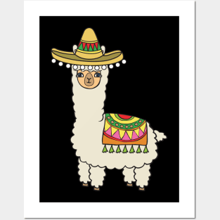 Alpaca with a mexican hat. Posters and Art